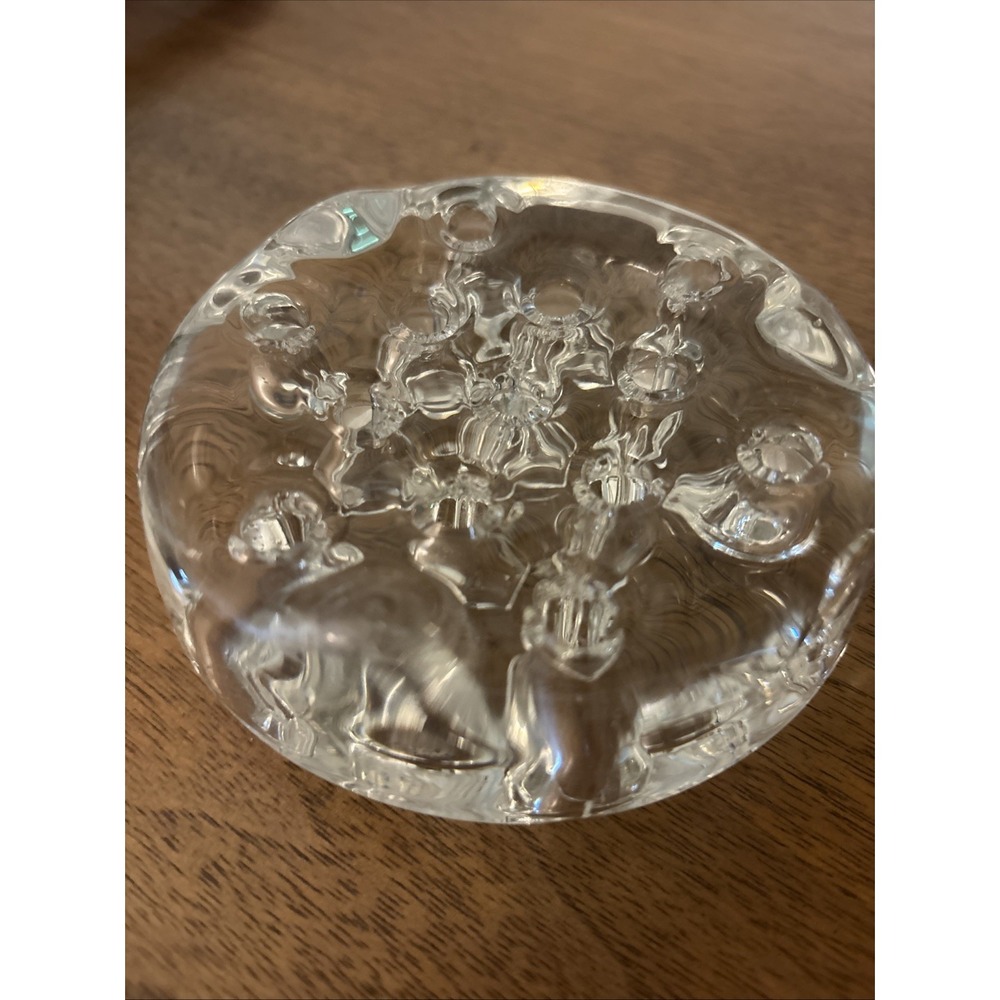 Large Vintage Clear Glass 13 Hole Flower Frog 4.5" Footed EUC